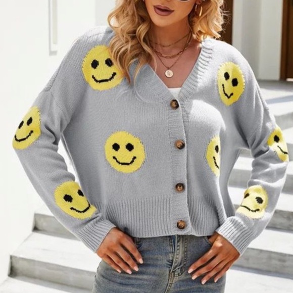 Green Smiley Face Cardigan - Picture 2 of 3